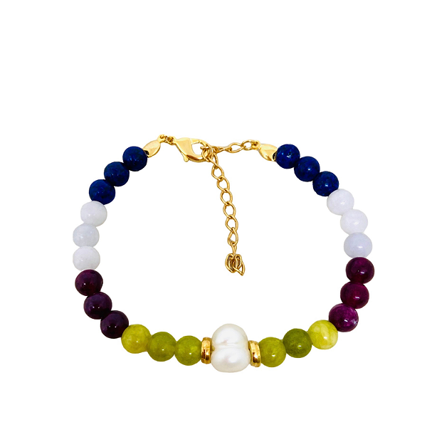 Pulseira Jade Colorida com Pérola Barrroca