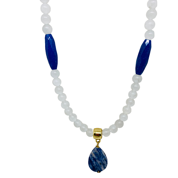 Colar Quartzo Branco com Pingente Sodalita