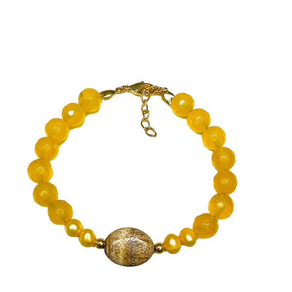 Pulseira Jade Amarela com Jaspe Madeira