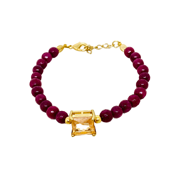 Pulseira Jade Rubi com Pingente Zircônia Peach