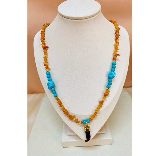 Colar Savana Boho Chic -Cascalho Aventurina e Dente de Sabre Marrom
