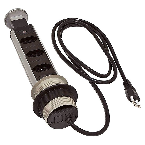 Torre de Tomadas preta c/ 3 tomadas renna