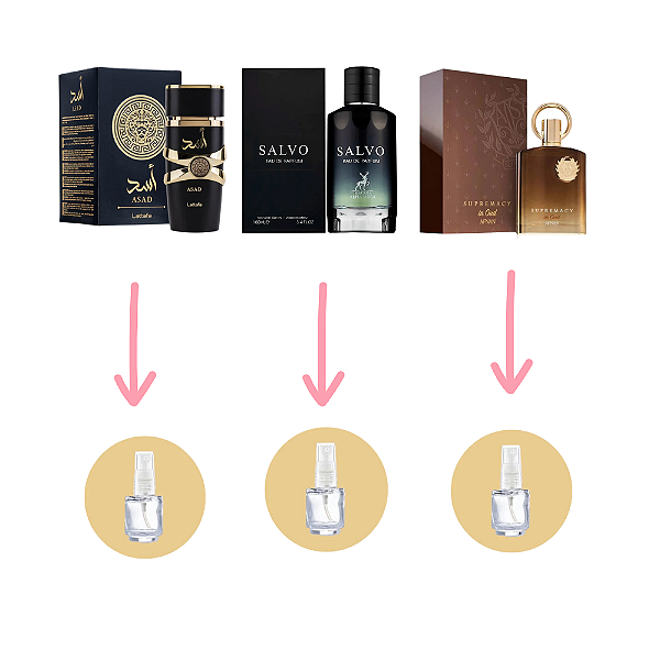 Combo 3 Mais Vendidos Masculinos - Fracionados Árabes 5ml cada (Asad, Salvo, Supremacy)