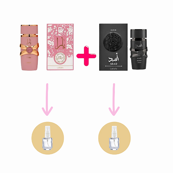 Kit lançamentos casal fracionado Yara Elixir + fracionado Asad Elixir 5ml afrodisíacos