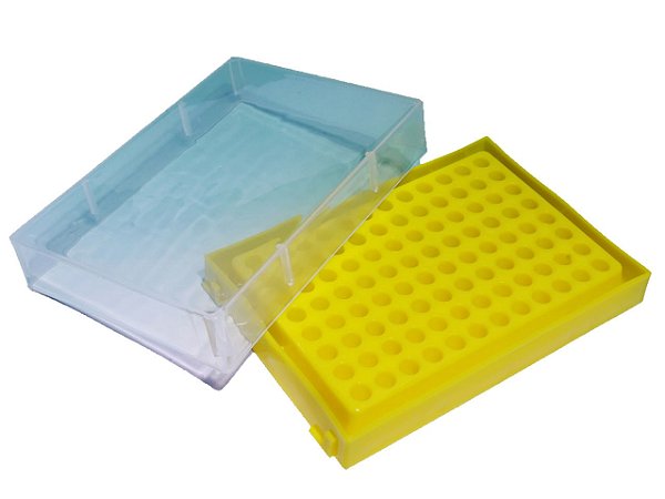 Caixa Tubo Criogênico - 96 Microtubos de 0,2ml - Autoclavável - Base Amarela