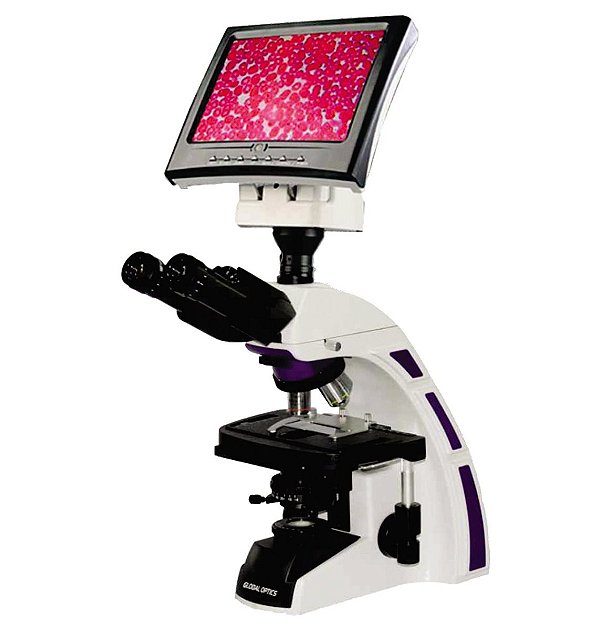 Microscopio Trinocular Otica Infinita Planacromatico Led 1600x Com Monitor