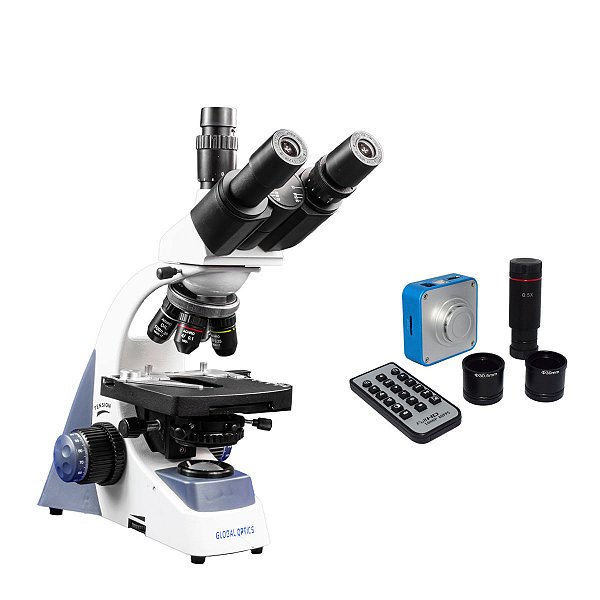 Microscopio Trinocular Otica Finita Acromatico Led Aumento 1600x + Câmera para Microscópio 16MP HDMI USB