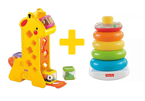 Combo Lúdico Girafa Blocos + Pirâmide De Argolas Fisher-Price