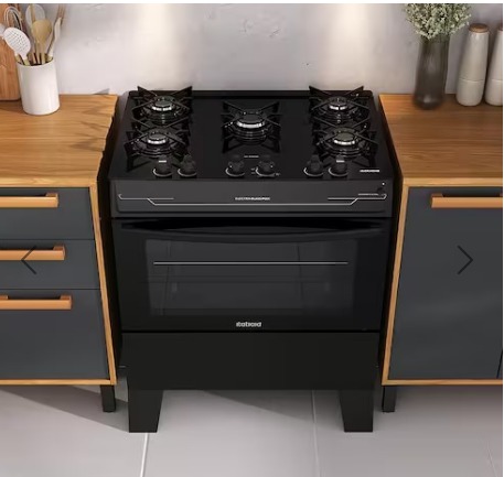 Fogão 5 Bocas Electra Glass Plus Mesa de Vidro Preto Bivolt