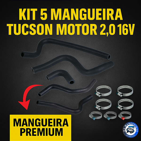 Kit Mangueiras de Arrefecimento Hyundai Tucson 2.0 16V - 5 Peças + Abraçadeiras