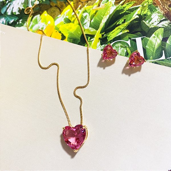 Conjunto coração em cristal