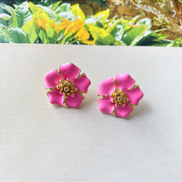 Brinco flor resinada rosa