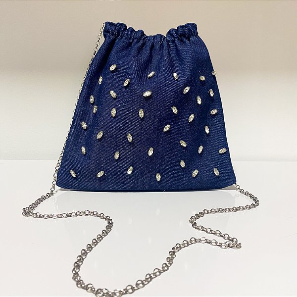 Bolsa jeans bordada em chatons