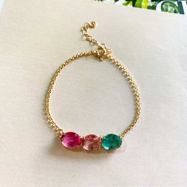 Pulseira cristais pink/rosa/verde
