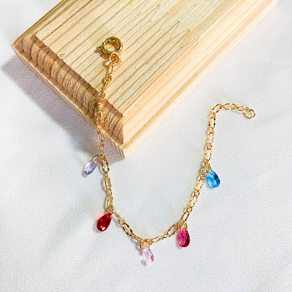 Pulseira infantil gotas em zircônias coloridas