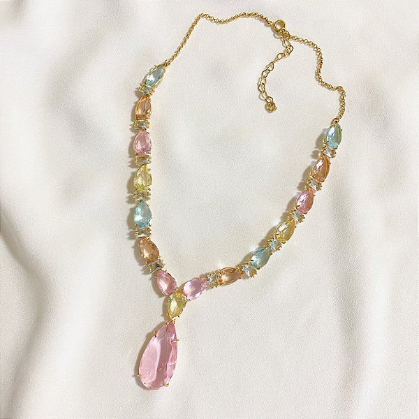 Colar cristais candy colors