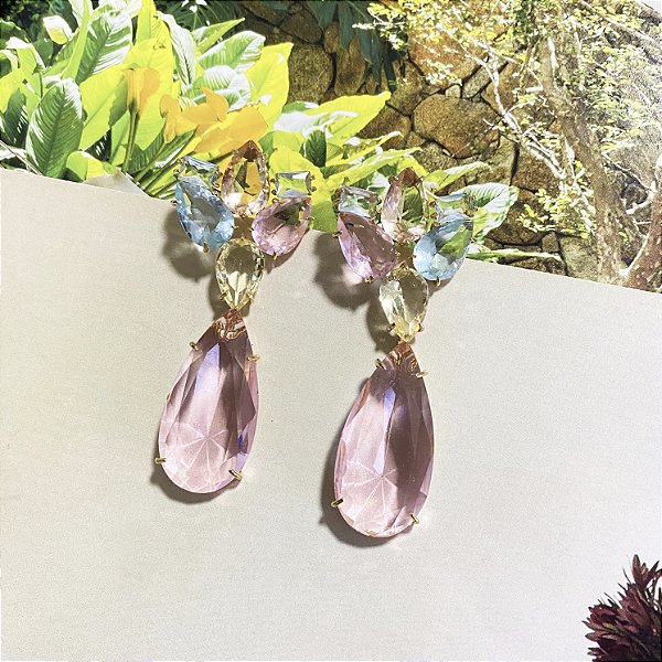 Brinco gotas em cristais candy colors