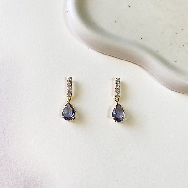 Brinco base cravejada com gota em zircônia