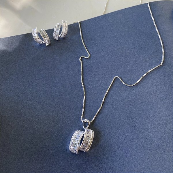 Conjunto 2 aros em zircônia baguete