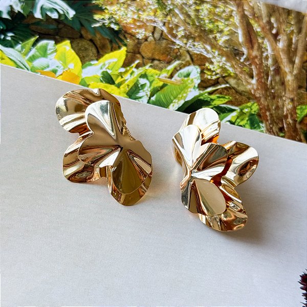 Brinco Pétalas Banho Ouro 2 em 1