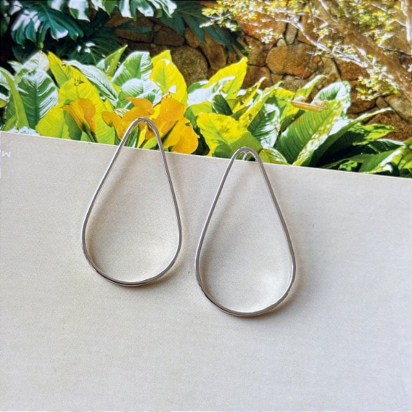 Brinco Gota Ródio Branco Minimalista