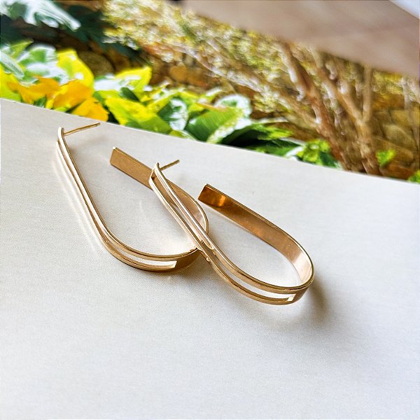 Brinco Gota Dupla Banho Ouro