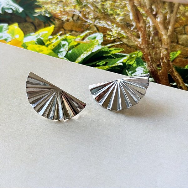 Brinco Leque Banho Ródio Branco Feminino