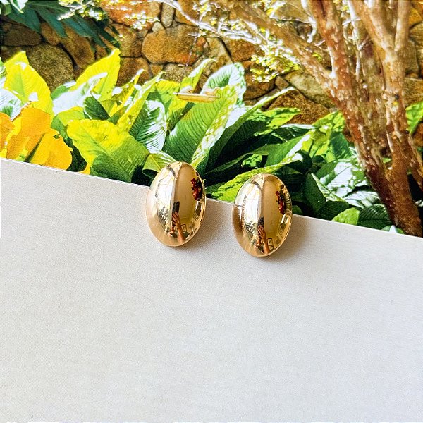 Brinco Oval Liso Banho Ouro Feminino