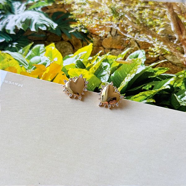 Brinco Coração Liso com Zircônia