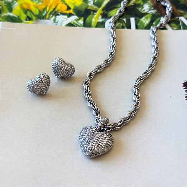 Conjunto Cordão Baiano Pingente Coração