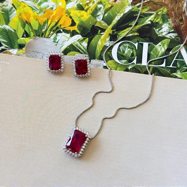 Conjunto Zircônia Fúcsia