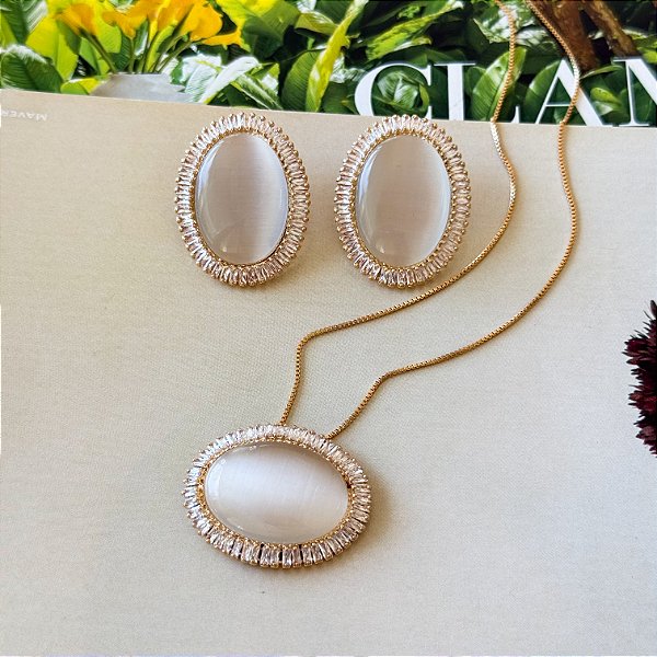 Conjunto pedra Olho de Gato Cravejado Feminino