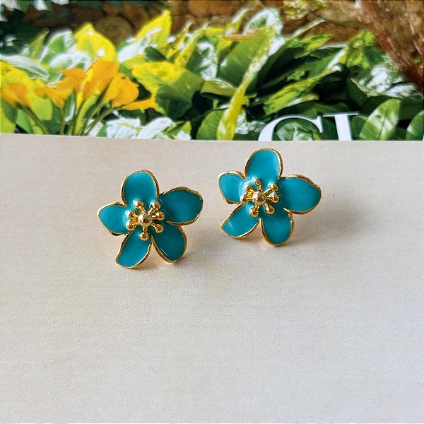 Brinco Flor Resinada Turquesa