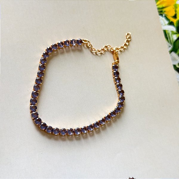 Pulseira Riviera Zircônia Lilás Banho Ouro