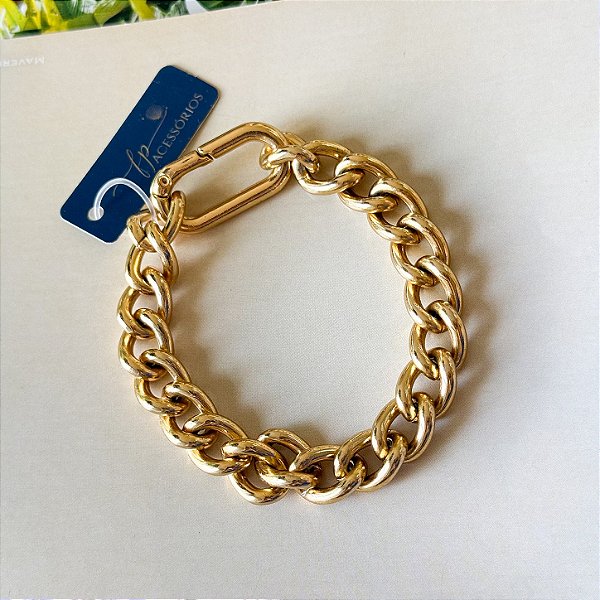 Pulseira Elos com Fecho Oval Banho Ouro