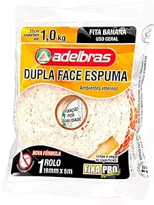 Fita Adesiva Dupla Face Espuma Banana 19mm x 5m Adelbras