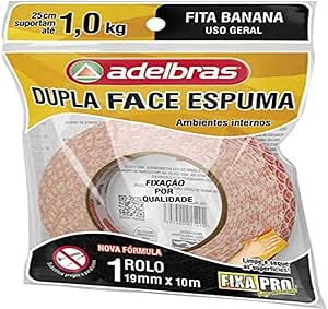 Fita Adesiva Dupla Face Espuma Banana 19mm x 10m Adelbras