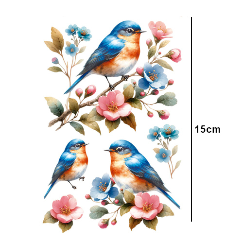 Transfer de Imagem Small - Flores E Passarinhos Nos Galhos
