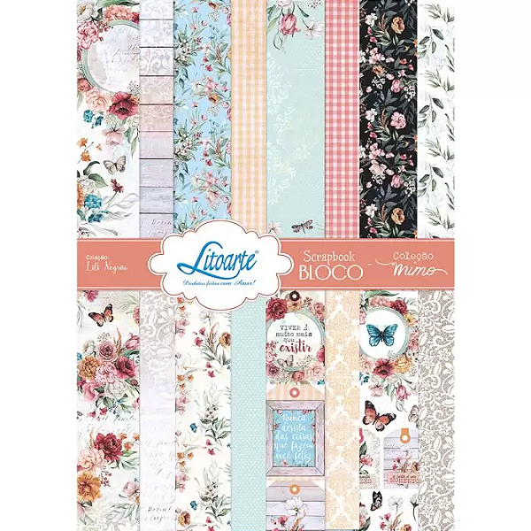 Bloco de Papel A4 para Scrapbooking Litoarte Coleção Mimo com 24 folhas