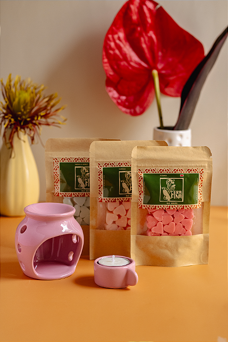 Kit wax melts e réchaud rosa pequeno