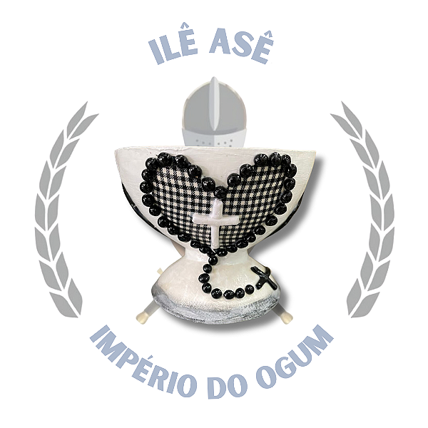 Cuia Trabalhada biscuit - Coração c/terço preto