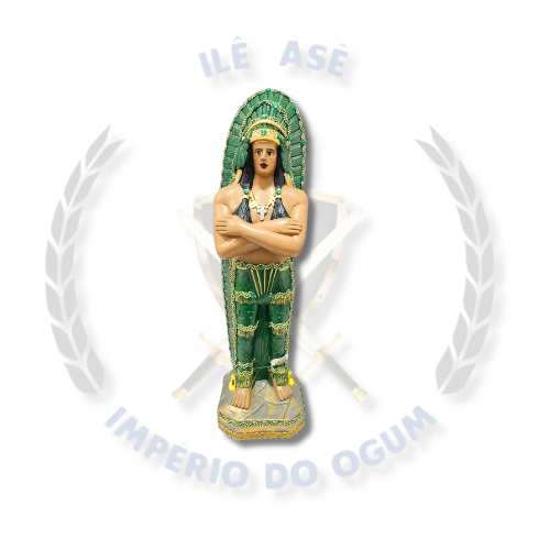 IMAGEM GESSO CACIQUE PENA VERDE  80CM