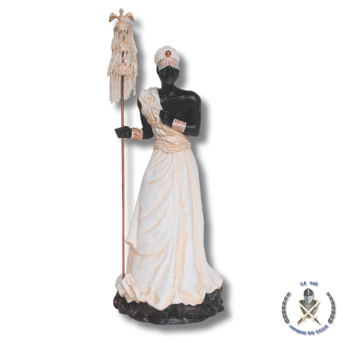 IMAGEM RESINA ORIXÁ OXALÁ AFRICANO MARFIM 40CM