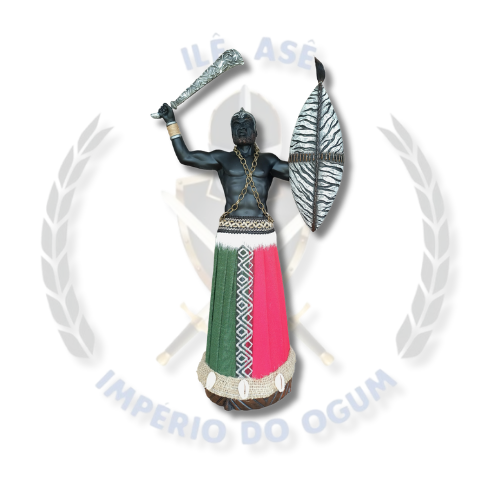 IMAGEM RESINA ORIXÁ OGUM VERDE E VERMELHO AFRICANO