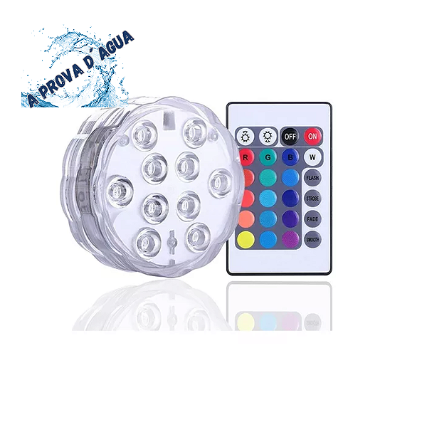 kit 4 Peças - Refletor de Piscina 10 Led´s Sem fio RGB com Controle Remoto