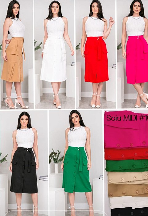 Saia Midi Gargo em alfaiataria