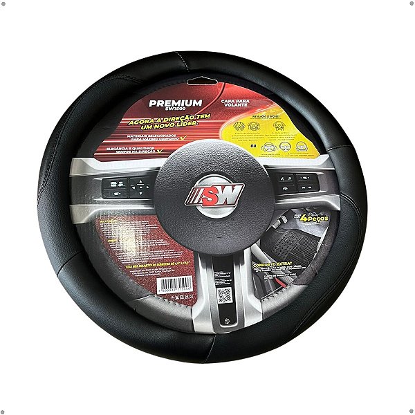 Capa De Volante Premium Confort Preta C/ Detalhe Na Costura 38CM SW - SW1500
