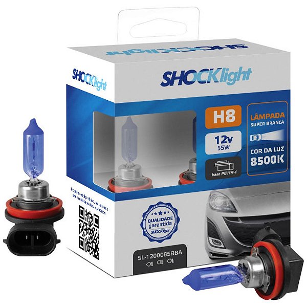 Lâmpada H8 Super Branca (Par) SHOCKLIGHT - SL120008SBBA