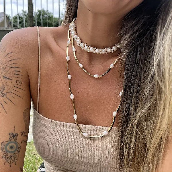 COLAR PEARL LONGO DOURADO