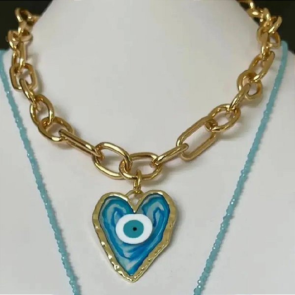 COLAR HEART OLHO GREGO